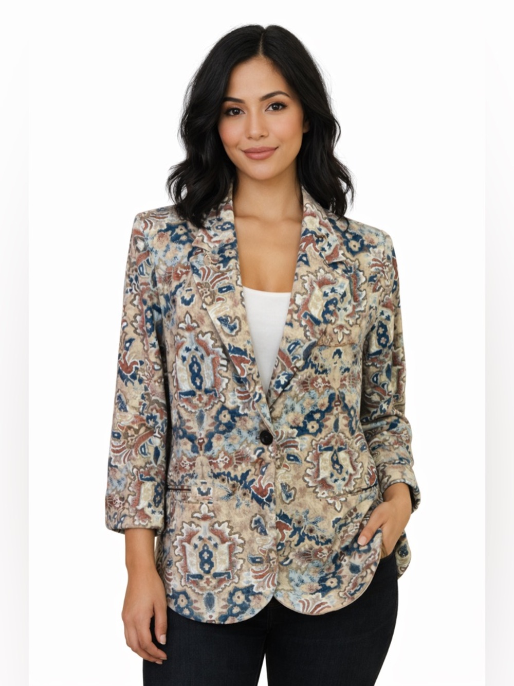 Vintage 90s Gitano Tapestry Print Blazer Southwestern Floral Jacket Made in USA